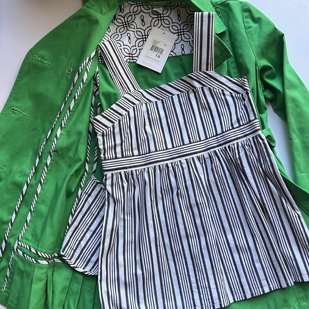 Green Trench Coat Double Breasted KC Parker Size 7 - 8  Vintage Wicked NWT - Picture 9 of 11
